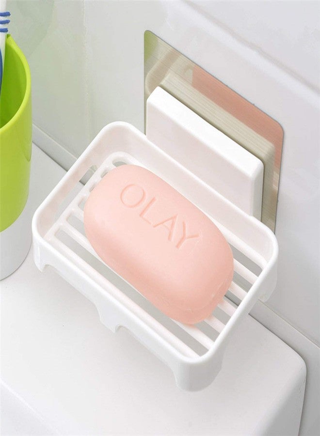 MeRaYo Plastic Wall Mounted Self Adhesive Soap Holder for Bathroom Kitchen (White) - Image 1